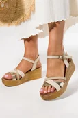 Espadryle damskie - Beżowe sandały na koturnie damskie paski na krzyż Casu ER24X20-BE-38 - miniaturka - grafika 1