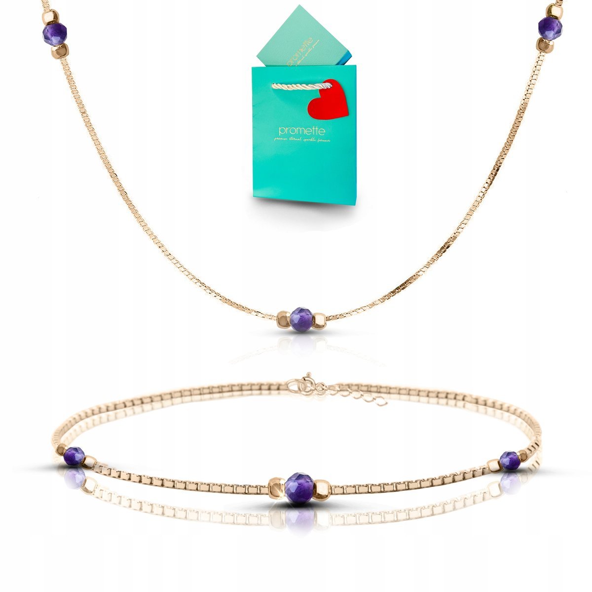 Bransoletka ametyst naszyjnik biżuteria z ametystem kamienie naturalne 925