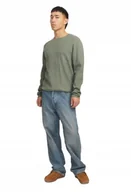 Swetry męskie - JACK & JONES ZIELONY SWETER MĘSKI MELANŻ OKRĄGŁY DEKOLT L JQA - miniaturka - grafika 1