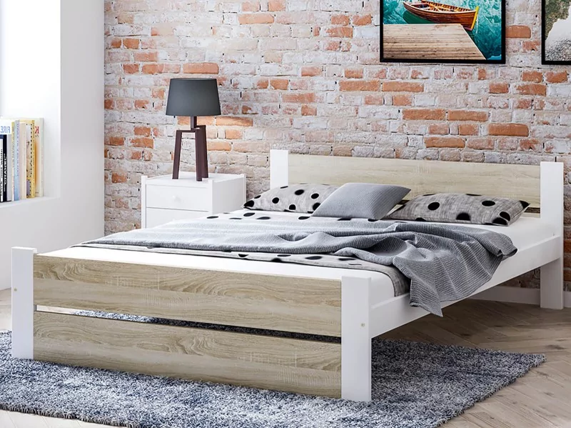 Łóżko 120x200 cm DMD14 Białe + dąb sonoma