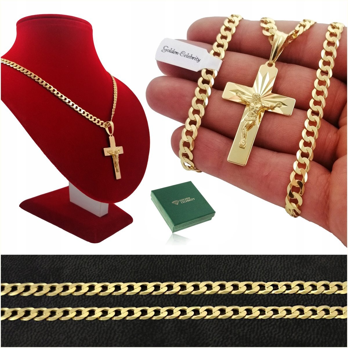 ZŁOTY PEŁNY ŁAŃCUSZEK MĘSKI PANCERKA Z KRZYŻYKIEM 70CM PRÓBA 925 585+GRAWER