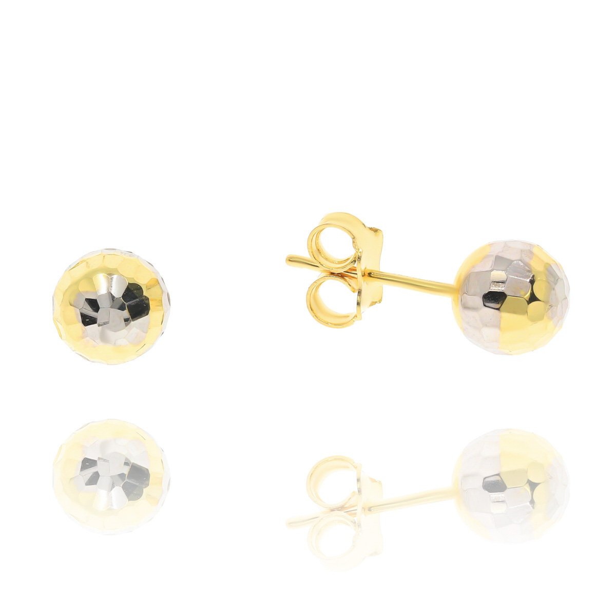Złote kolczyki kulki sztyfty dwa kolory złota pr.585 (7.0mm)
