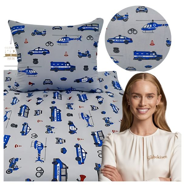 Pościel Do Łóżeczka Dziecięca 100x160 + 50x60 Policja Szara