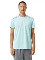 Koszulki męskie - Koton Męski T-shirt sportowy z nadrukiem w paski i okrągłym dekoltem, miętowy (Mnt), L - miniaturka - grafika 1