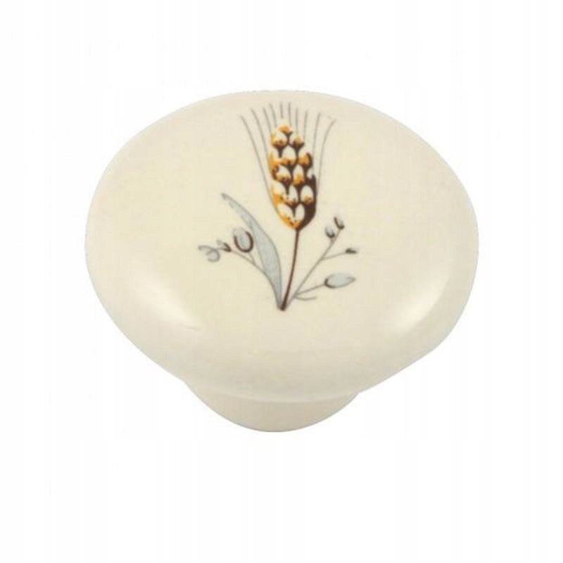 Uchwyt Meblowy Porcelanowa Gałka kremowa z grafiką