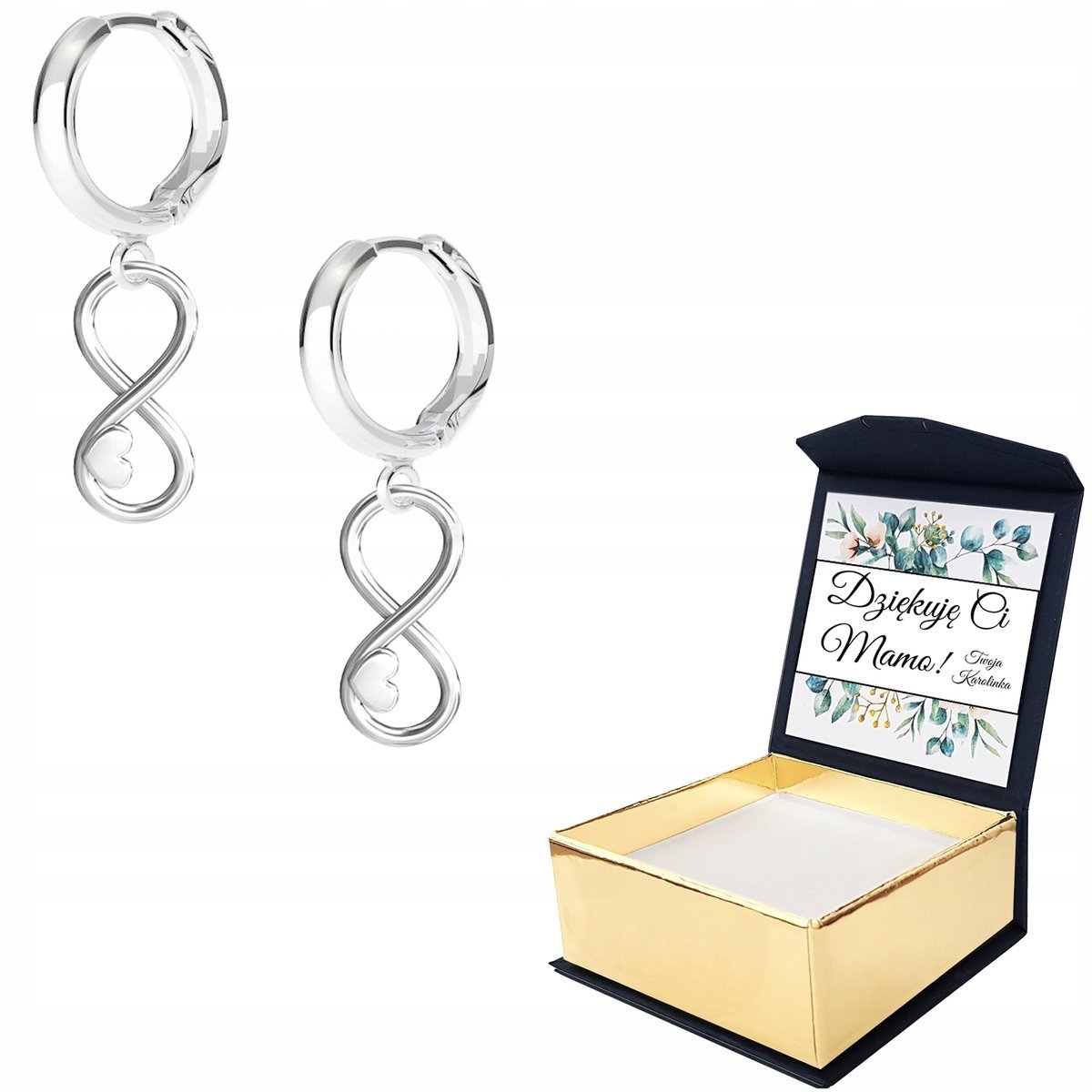 Kolczyki srebrne Nieskończoność 925 WŁASNY NADRUK