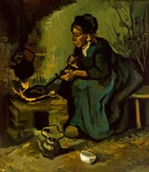 Plakaty - Plakat, Peasant Woman Cooking by a Fireplace, Vincent van Gogh, 61x91,5 cm - miniaturka - grafika 1