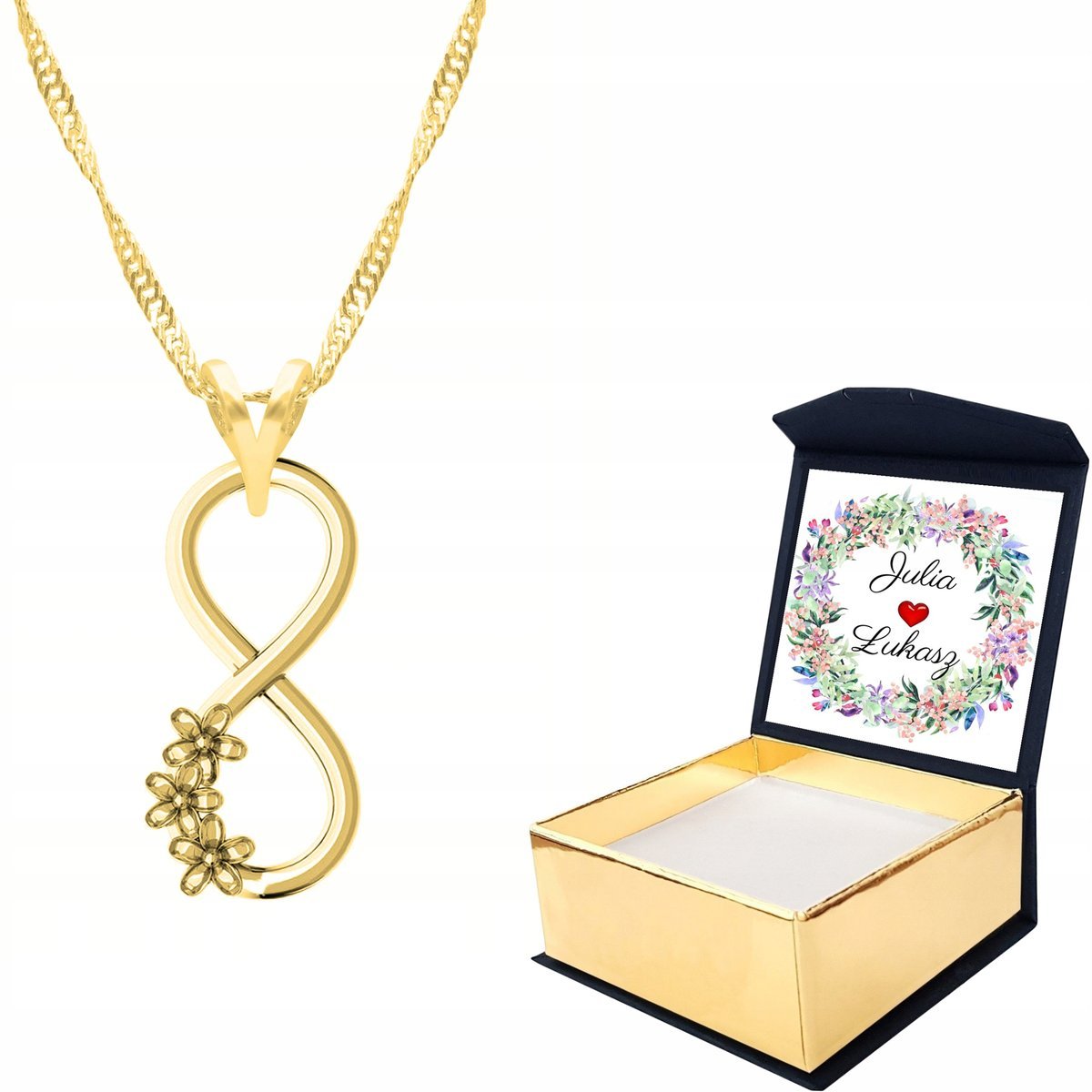 Naszyjnik złoty 925 Nieskończoność + WŁASNY NADRUK