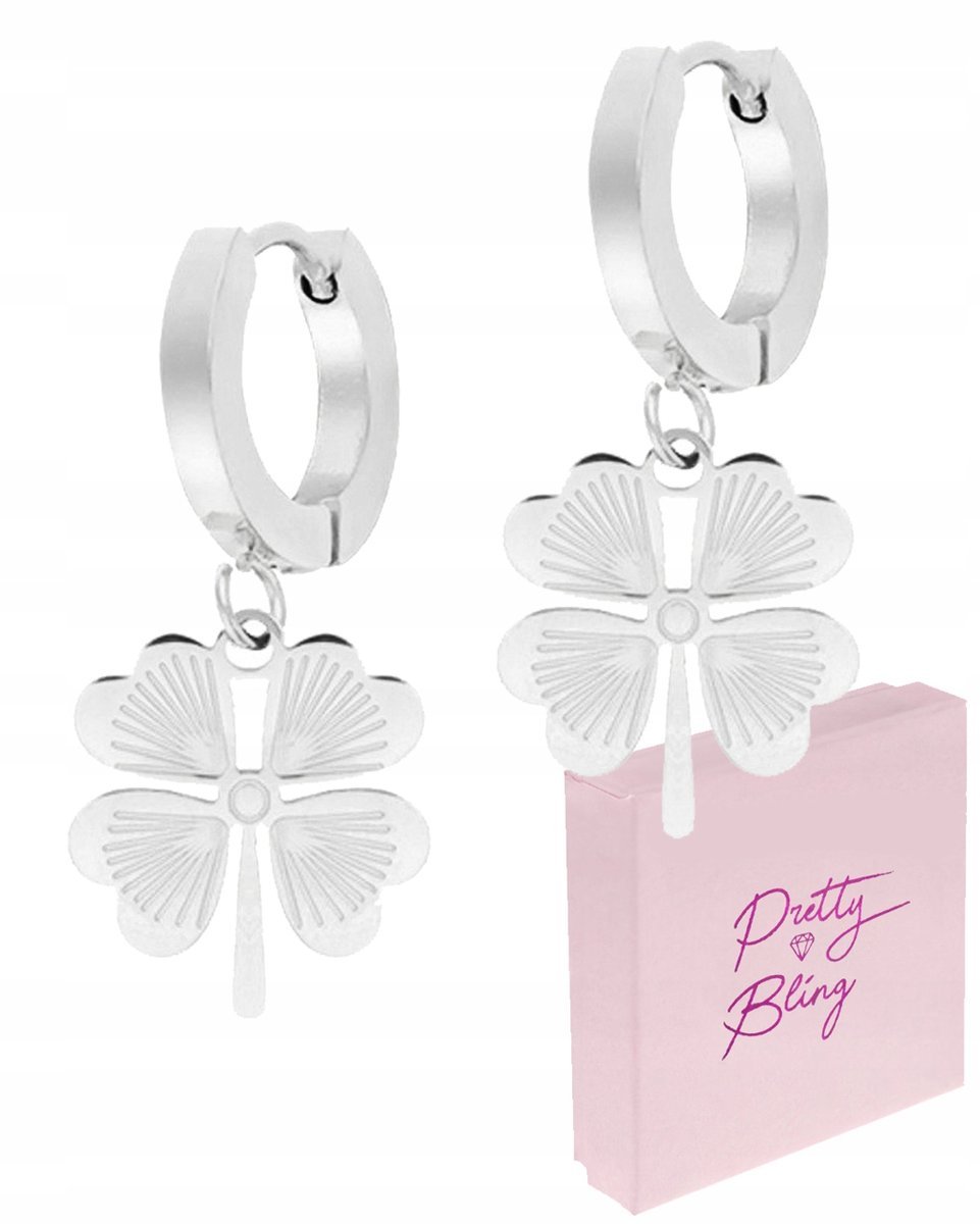 Kolczyki damskie wiszące KONICZYNA czterolistna kółka CLOVER wysoki połysk