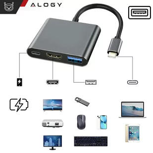 Adapter przejściówka HUB 3w1 USB-C na HDMI USB-A USB-C 4K 60Hz Alogy szary - Kable - miniaturka - grafika 4