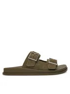 Klapki i japonki damskie - Calvin Klein Klapki City Sandal Buckle Suede HW0HW03130 Zielony - miniaturka - grafika 1