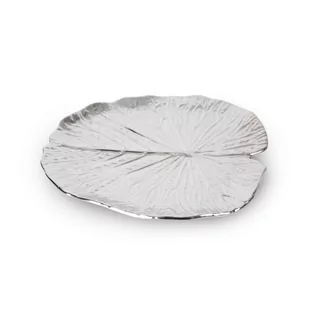 Patera Dekoracyjna Z Wytłoczeniami Liść Kalina 27X27X2 Srebrna - Tace i patery - miniaturka - grafika 1