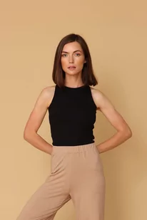 Prążkowany top z dekoltem halter : kolor - Czarny, size - 34 - Bombshe - Bluzki damskie - miniaturka - grafika 1