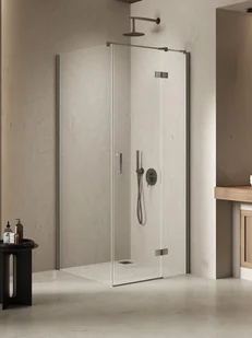 Kabina prysznicowa uchylna prawa kolor stal szczotkowana 90x90 cm K-4734 New Trendy Nesta Gunmetal Brushed - Kabiny prysznicowe - miniaturka - grafika 1