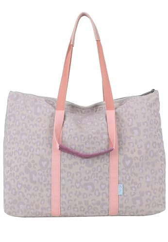 Fritzi My Shopper Leo nylonowa damska torebka na zakupy, festiwal, miasto, wegańska, panterka, ultralekka, z zamkiem błyskawicznym, 31 x 42,5 x 22,5 cm – różowa, zielona, fioletowa, beżowa, beżowy
