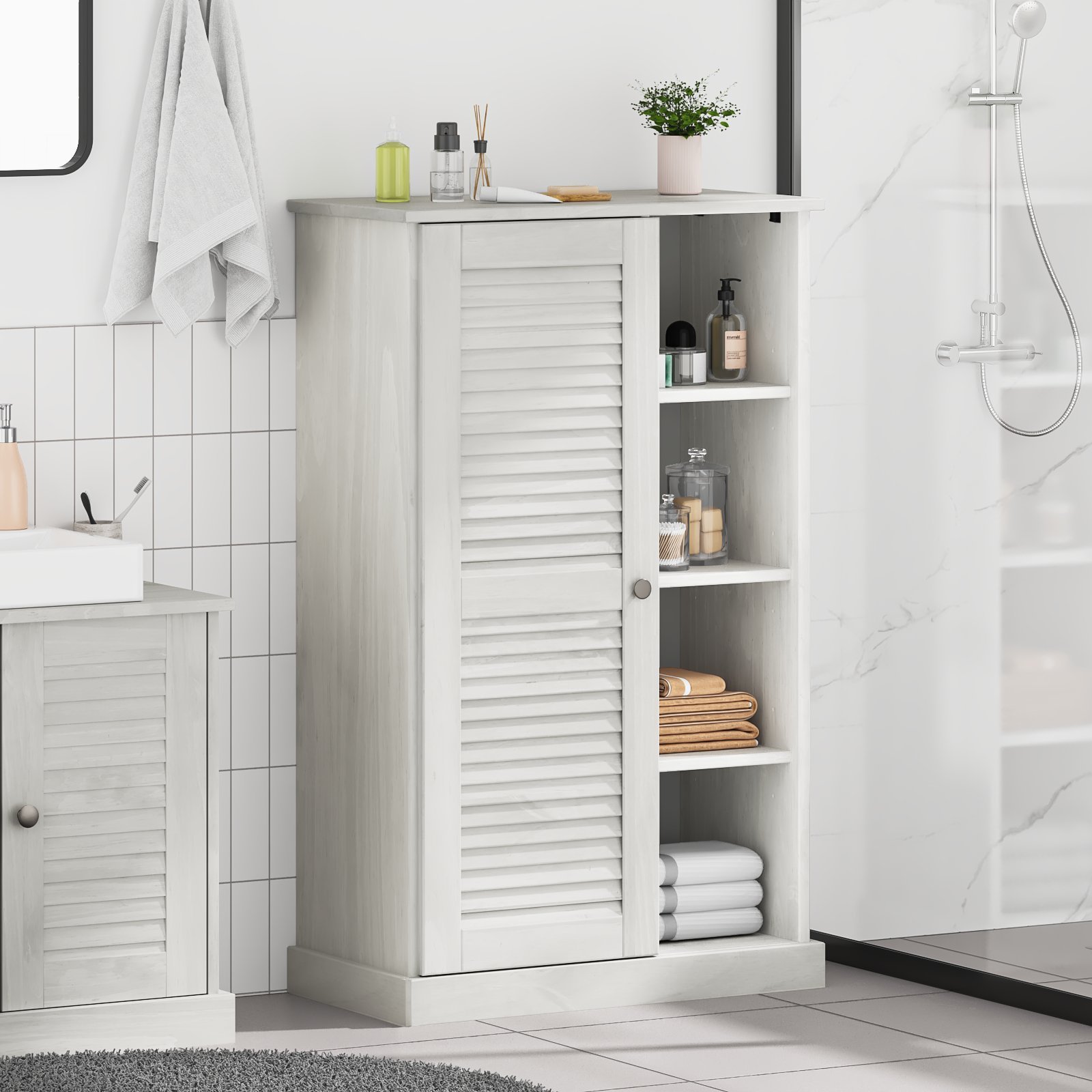 vidaXL Szafka Łazienkowa Biały 68 x 34 x 110 cm Lite drewno sosnowe
