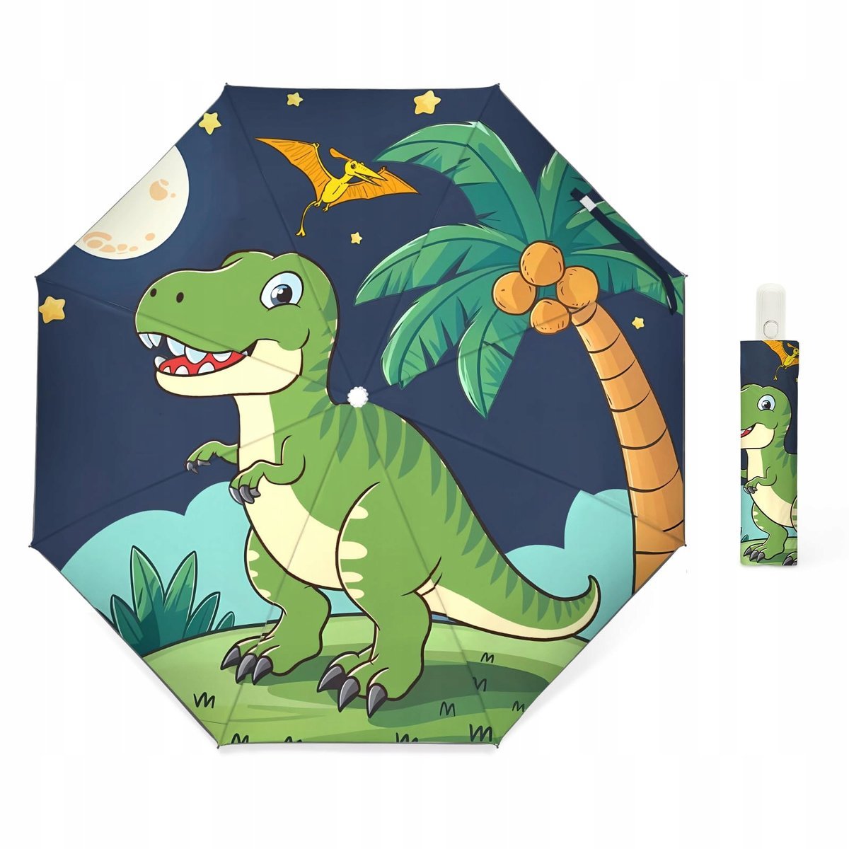 ALLDOMESS Parasol Dziecięcy Składany UV Ochrona Dinozaury Nocne