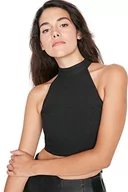 Body - Trendyol Damska damska regularna bodycon okrągły dekolt, tkana bluzka, czarna, 38, Czarny, 64 - miniaturka - grafika 1