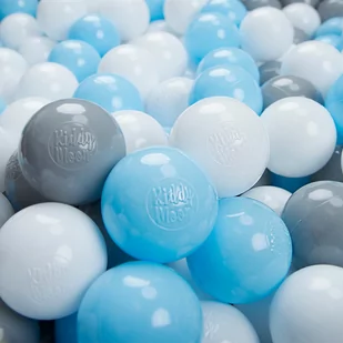 KiddyMoon, plastikowe piłeczki 6cm szary-biały-babyblue 100/6cm - Zabawki do kąpieli - miniaturka - grafika 1