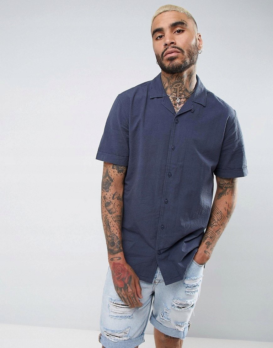 Koszula Męska Bawełniana Granatowa S 1Zae