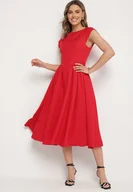 Sukienki - Czerwona Rozkloszowana Sukienka Vices z Dekoltem Typu Łódka Milasena - miniaturka - grafika 1