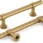 Zawiasy, okucia i inne akcesoria - 2 złote uchwyty do szafek i szuflad. Rozstaw otworów: 160 mm. Wykonane ze stopu aluminium i cynku. Śruby w zestawie. - miniaturka - grafika 1