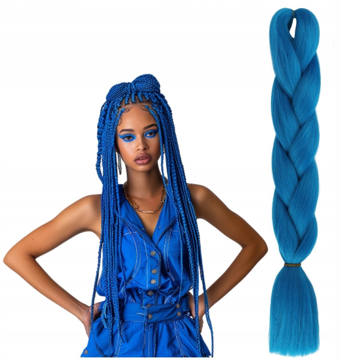 Warkoczyki Syntetyczne Kolorowe Sztuczne Włosy Doczepy Pasma Niebieskie