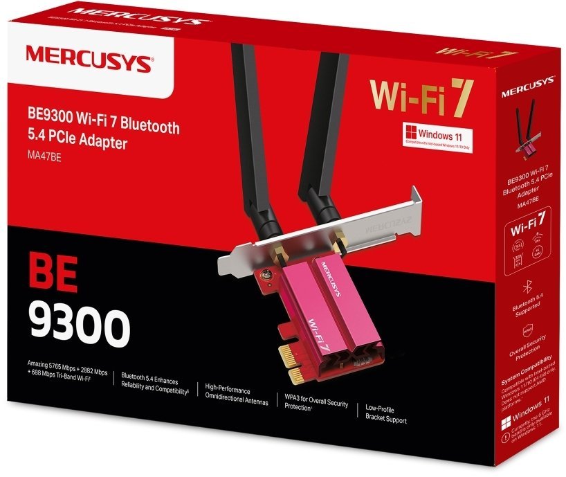 Mercurysys MERCUSYS MA47BE WiFi7 PCIe adapter BE9300,2,4GHz/5GHz/6GHz,Bluetooth5.4