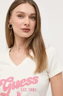 Koszulki sportowe damskie - Guess t-shirt damski kolor beżowy - miniaturka - grafika 1