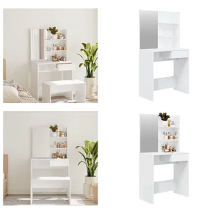 vidaXL Toaletka z lustrem biały wysoki połysk 74,5x40x141 cm - Toaletka - Stolik do makijażu - Stolik kosmetyczny - Toaletka - Toaletki - miniaturka - grafika 1