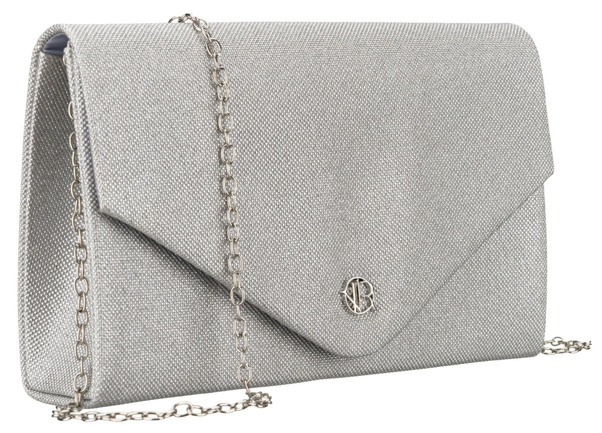 Torebka wieczorowa damska ROVICKY mała klasyczna na wesele wizytowa elegancka srebrna na łańcuszku błyszcząca