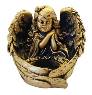 ZŁOTA FIGURKA ANIOŁ NA TEALIGHTY DEKORACJA ANIOŁEK 11x14x12 - Dekoracje domu - miniaturka - grafika 1