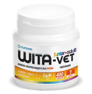 Eurowet WITA-VET JUNIOR+ADULT Ca/P 1,3 1g 400tab 51989-uniw - Suplementy i witaminy dla psów - miniaturka - grafika 1