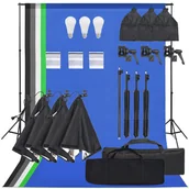 Lampy studyjne - vidaXL Fotograficzny zestaw studyjny z lampami i tłami - miniaturka - grafika 1