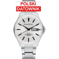 Zegarki męskie - Pacific SMB-1075D-01 srebrny męski zegarek z polskim datownikiem i wodoszczelnością 100M - miniaturka - grafika 1
