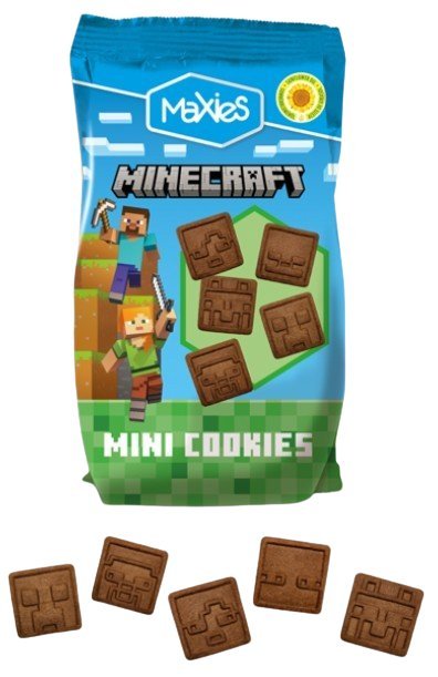MINECRAFT MINI COOKIES ZBOŻOWE KAKAOWE CIASTECZKA KWADRATY 100G MAXIES