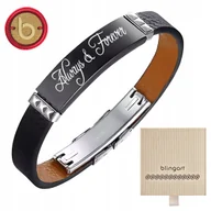 Bransolety męskie - Bransoletka męska z grawerem skórzana czarna stal 316L regulowana BLINGART - miniaturka - grafika 1