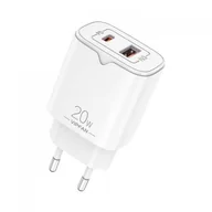 Ładowarki do telefonów - Vipfan Ładowarka sieciowa E08, USB + USB-C, 20W PD + QC 3.0 (biała) - miniaturka - grafika 1