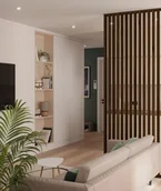 Panele ścienne i boazeria - 275x3x7 cm LD Lamele wolnostojące (orzech klasyczny) - Lamele działowe ażurowe - miniaturka - grafika 1