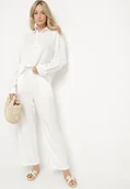 Komplety damskie - Biały Komplet z Lnem i Wiskozą Koszula i Spodnie Hanelior - miniaturka - grafika 1