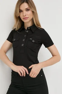 Guess polo damski kolor czarny z kołnierzykiem - Koszulki sportowe damskie - miniaturka - grafika 1
