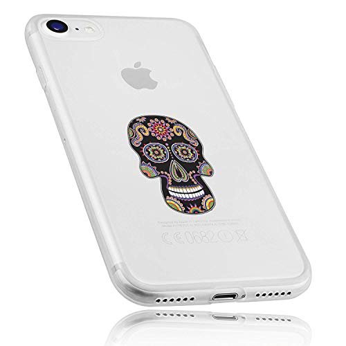 mumbi Etui kompatybilne z iPhone SE 2 2020/7 / 8, etui na telefon komórkowy z motywem Calavera czarne kolorowe, przezroczyste