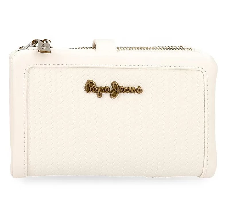 Portfel Pepe Jeans Lena 14,5x9 cm biały skórzany