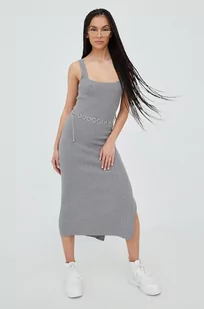 Superdry sukienka z domieszką lnu kolor szary midi dopasowana - Sukienki - miniaturka - grafika 1