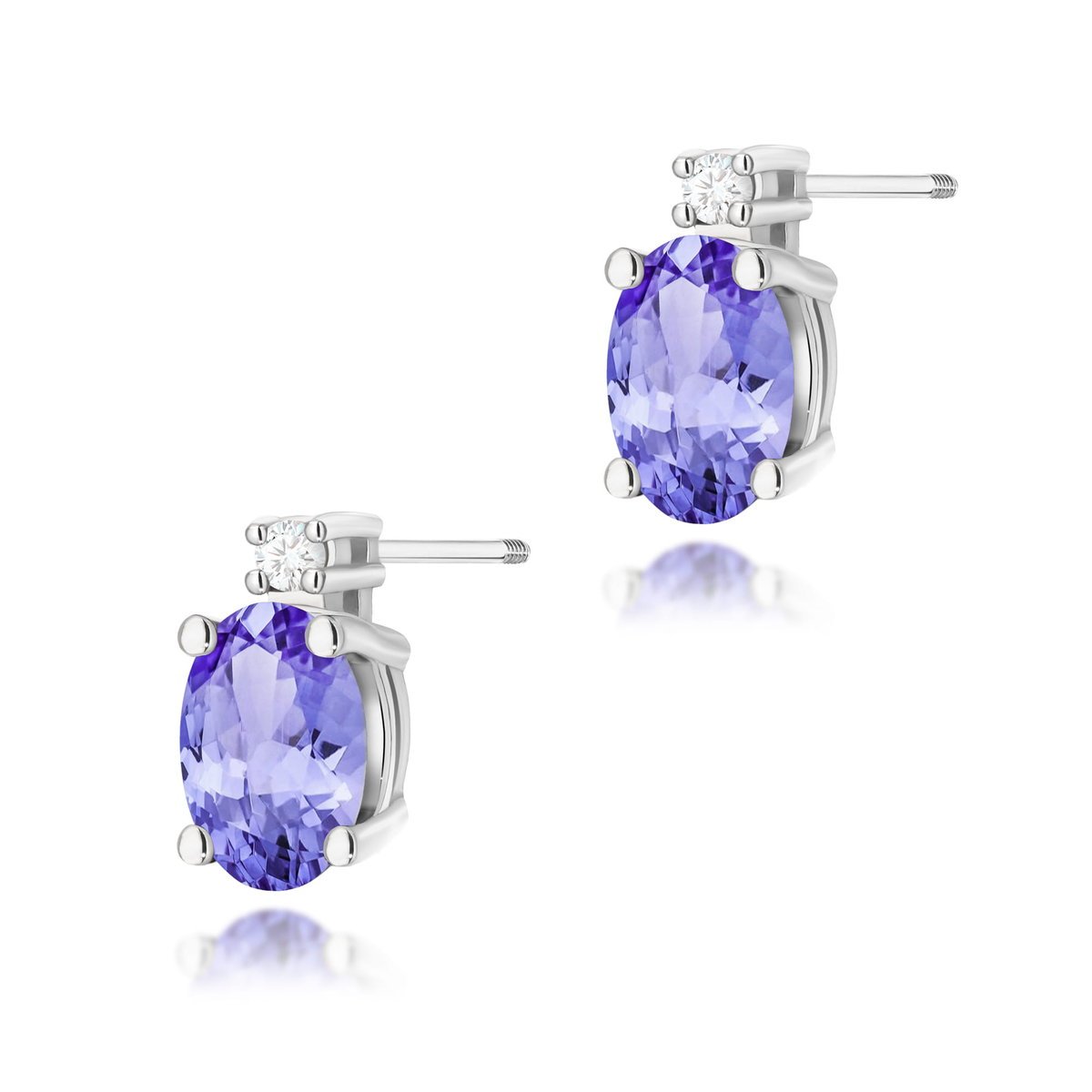 Złote kolczyki Tanzanit 2 x 0,40ct białe złoto sztyft zakręcany pr. 585