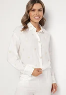 Koszule damskie - Biała Koszula z Wiskozą i Lnem Ozdobiona Haftem Lisarena - miniaturka - grafika 1