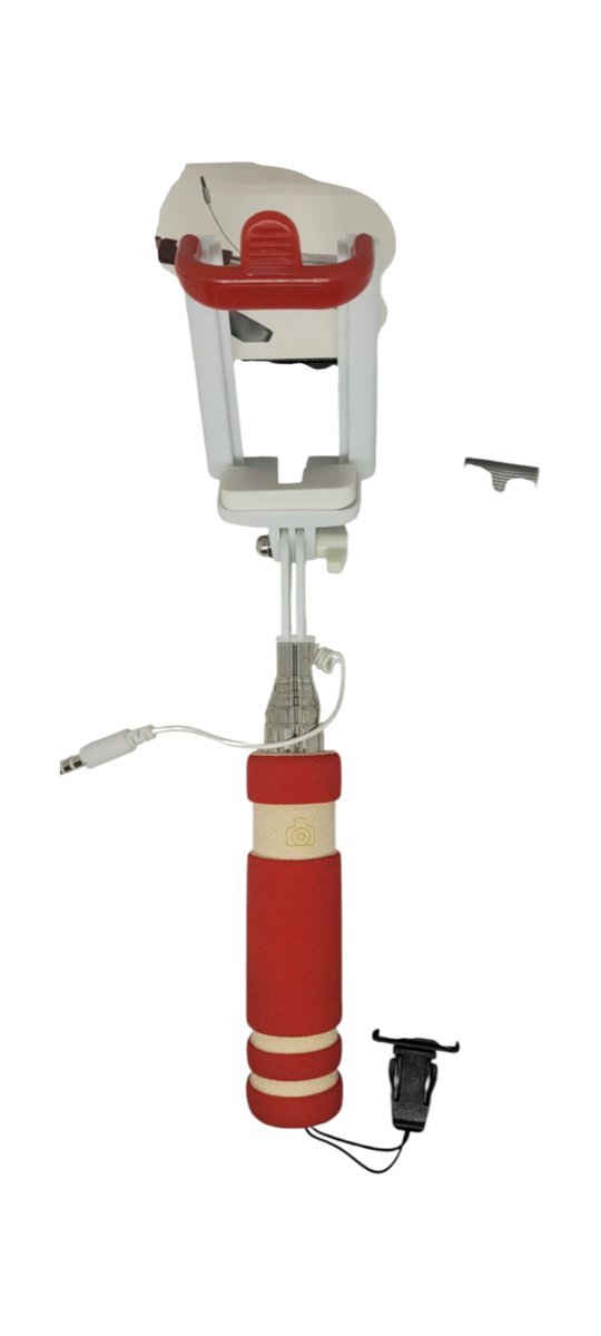 Selfie Stick z kablem do aparatu czerwony