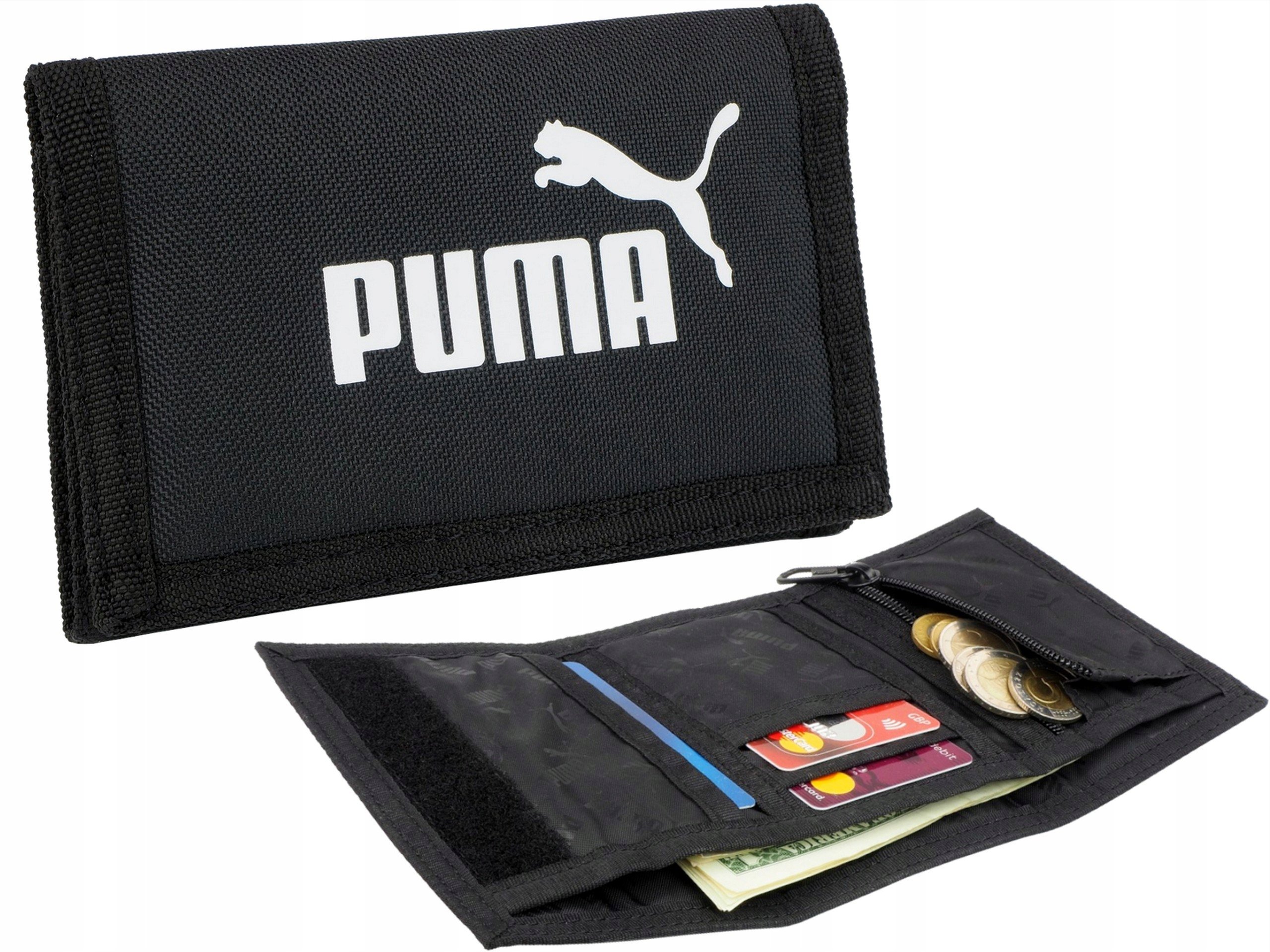 Puma Portfel Młodzieżowy Kieszeń na Bilon Monety Karty Pojemny Mocny Czarny