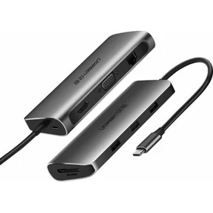 UGREEN Adapter hub 9w1 UGREEN USB-C do HDMI 4K, 3x USB 3.0, Typ-C PD, RJ45, SD, Micro SD, VGA UGR130 - Adaptery i przejściówki - miniaturka - grafika 1