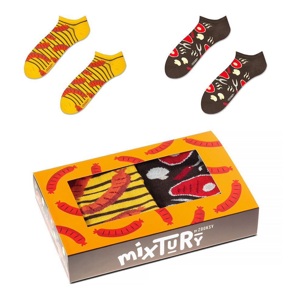 ZOOKSY kolorowe skarpetki stopki damskie w zestawie r.36-40 2 pary, krótkie skarpetki w kiełbaski - mixTURY GRILLOWE